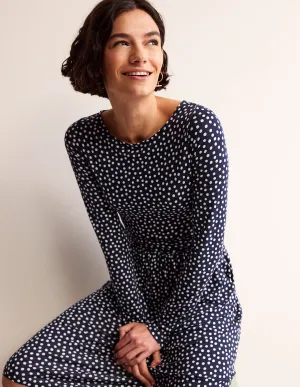 Abigail Jersey Dress-French Navy, Abstract Dot
