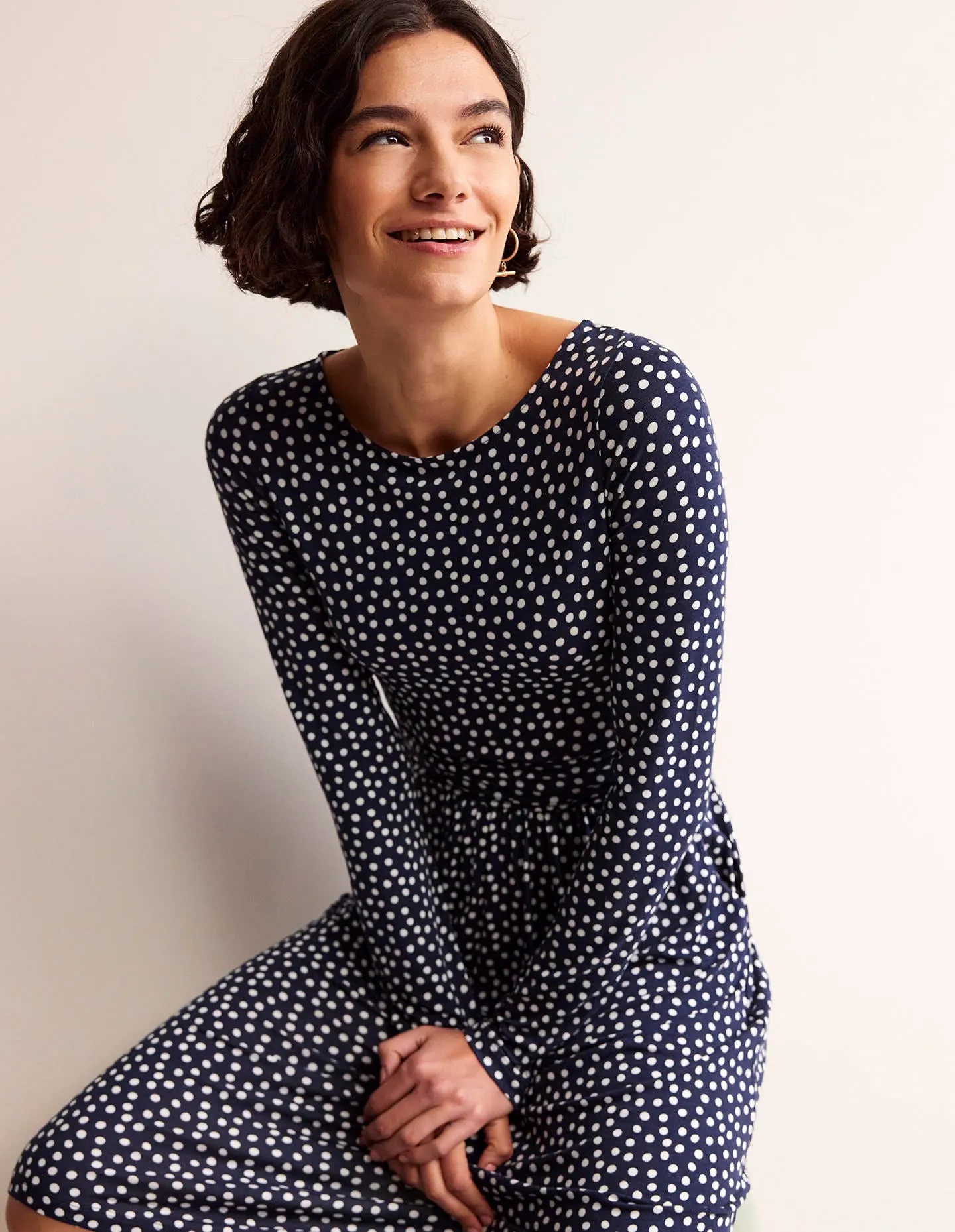 Abigail Jersey Dress-French Navy, Abstract Dot