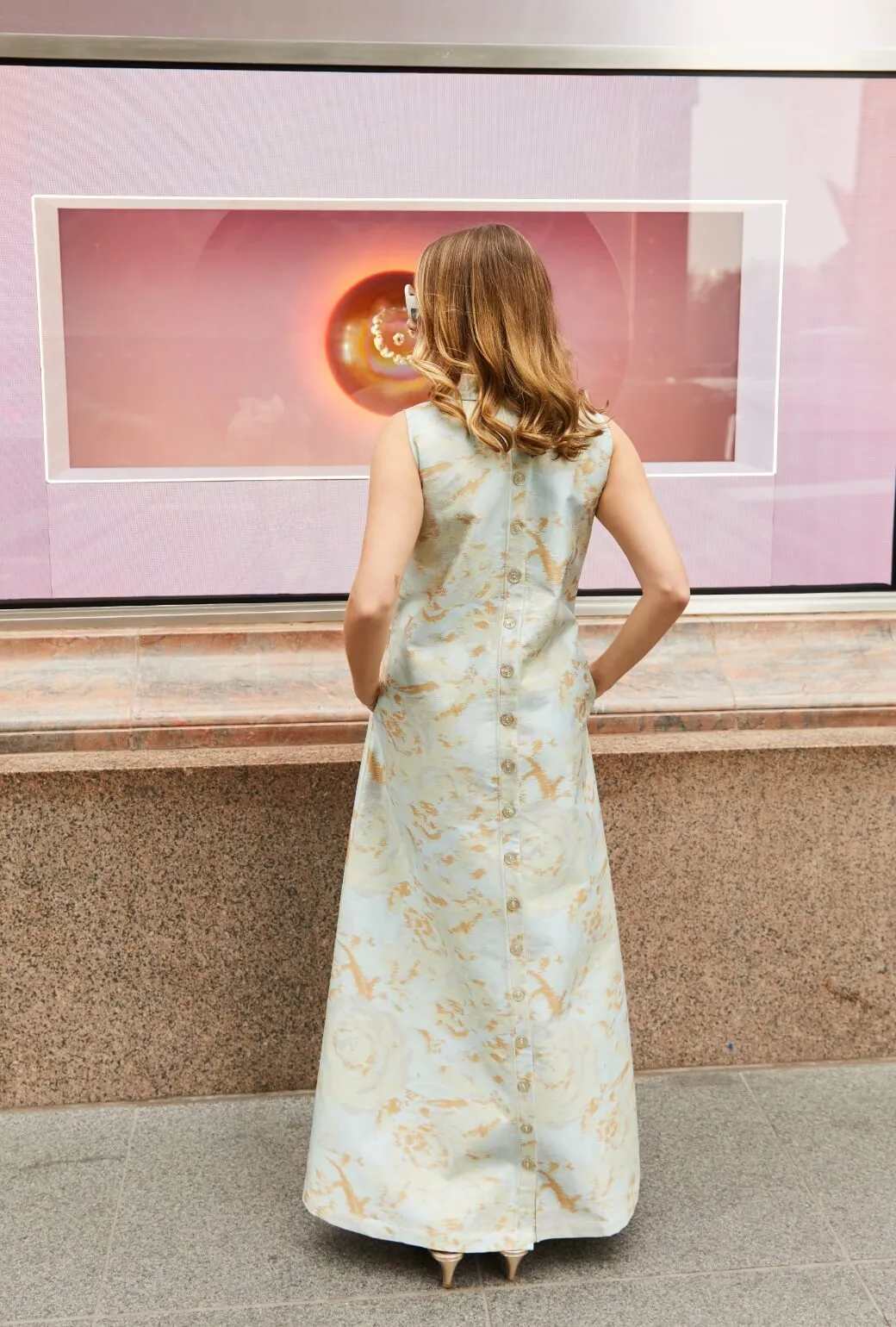 Buru x Old Soul Etiquette Maxi Mod Dress - Aqua Abstract Flame Stitch