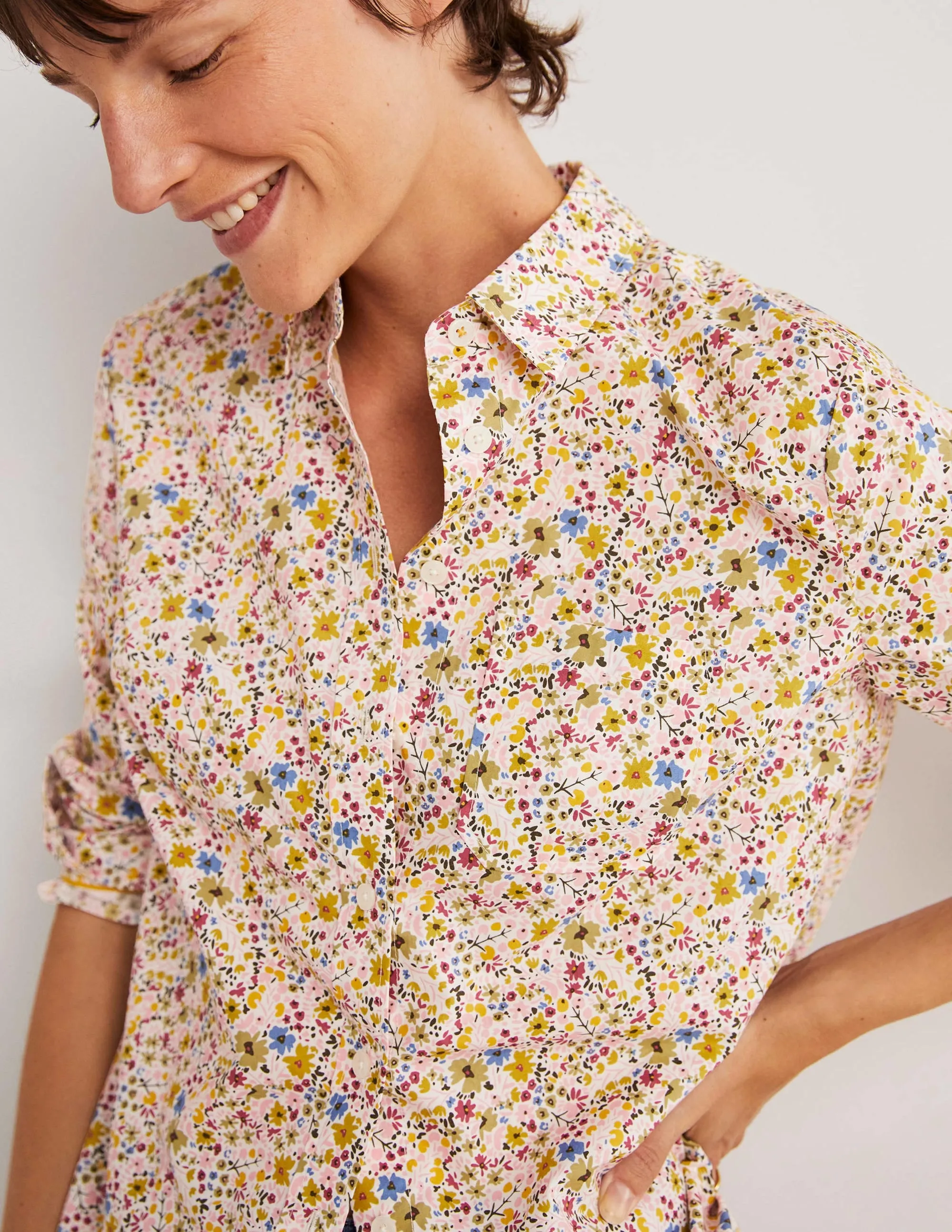 Classic Cotton Shirt-Ivory, Abstract Ditsy
