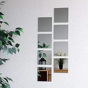 Decor1ders 8 Big Square Silver Mirror for Wall Stickers Large Size (15x15) Cm Acrylic Mirror Wall Decor Sticker for Bathroom | Bedroom | Living Room Decoration Items (N-8VeryBigSquareSilver)