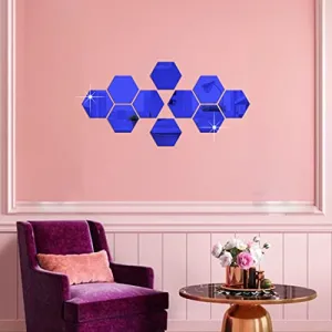 DecorWear 10 Hexagon Mirror Wall Stickers Blue Mirror Stickers for Wall Stickers for Wall Size (10.5x12.1) Cm Acrylic Mirror Wall Decor Sticker, 3D Wall Mirror Stickers, Unframed Hexagonal Stickers