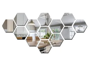 DecorWear 13 Hexagon Mirror Silver Plastic Wall Stickers for Wall Size (10.5x12.1) Cm Acrylic Mirror Wall Decor Sticker, Wall Mirror Stickers, 3D Hexagonal Mirror Wall Sticker (C-13HexaSilver)
