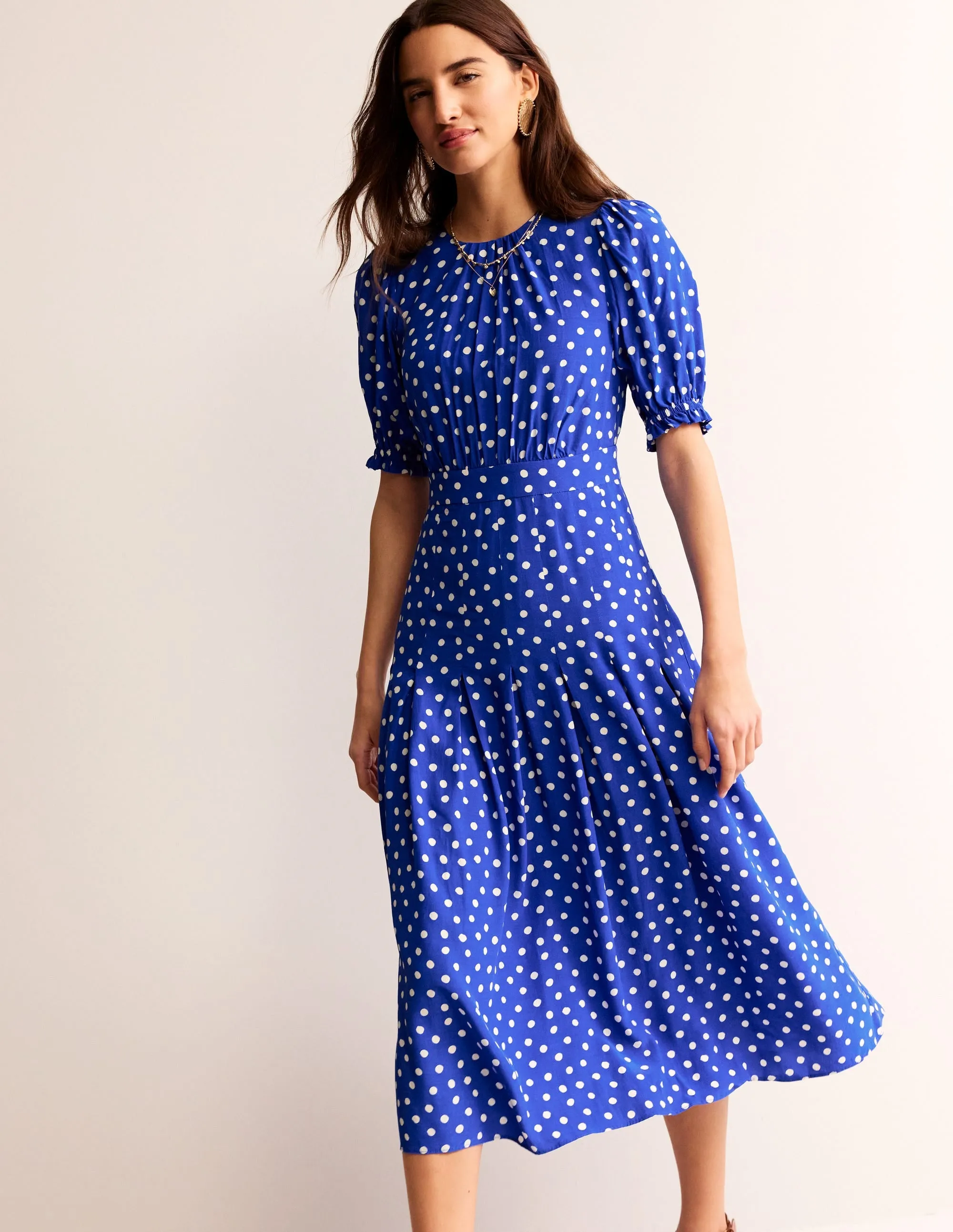 Liv Pleat Detail Midi Dress-Surf The Web, Abstract Dot