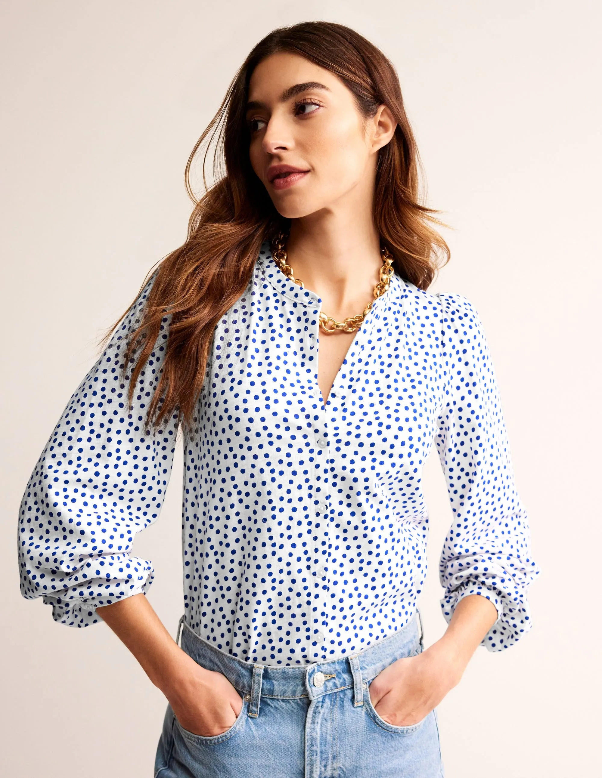 Marina Jersey Shirt-Ivory, Abstract Dot