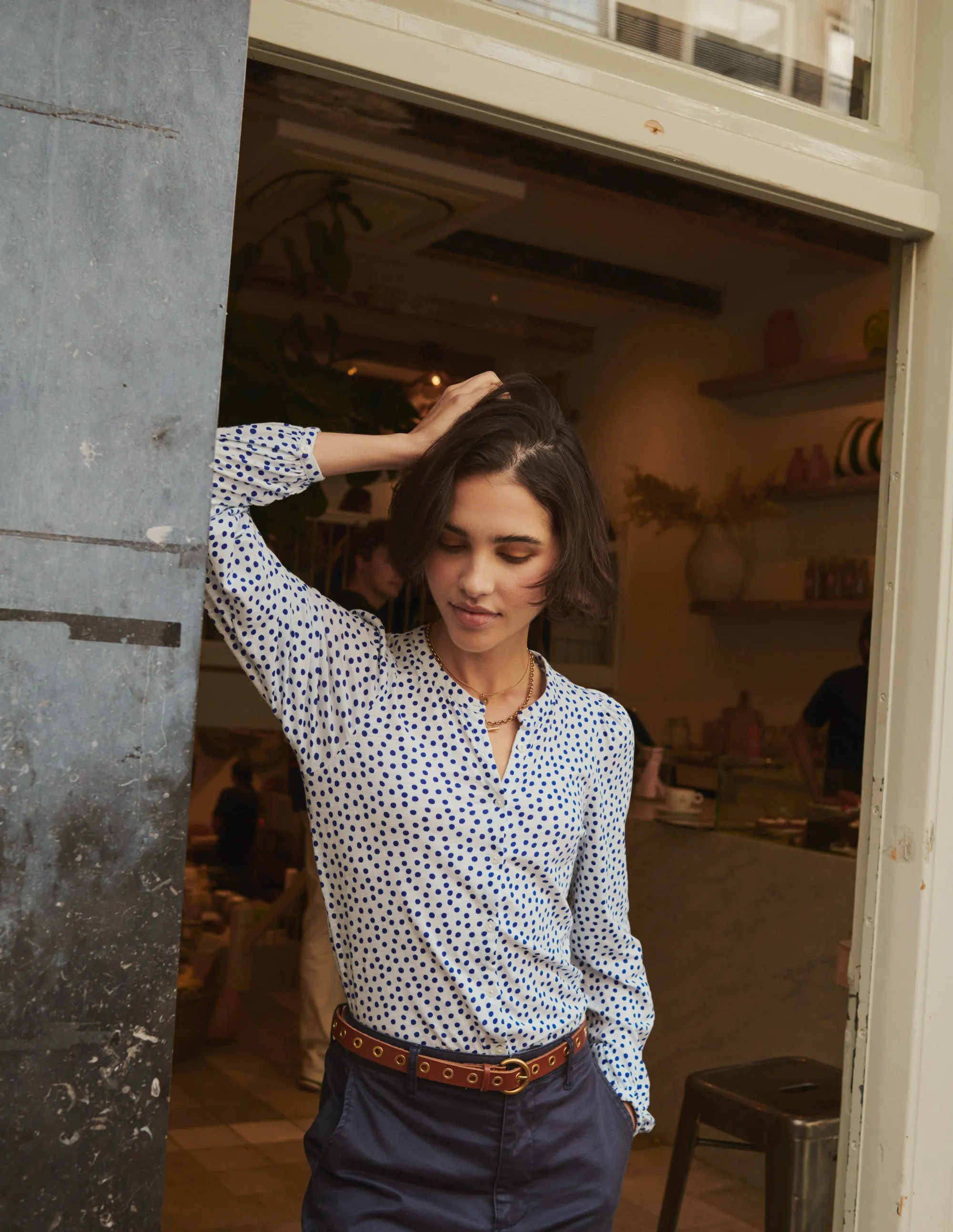 Marina Jersey Shirt-Ivory, Abstract Dot