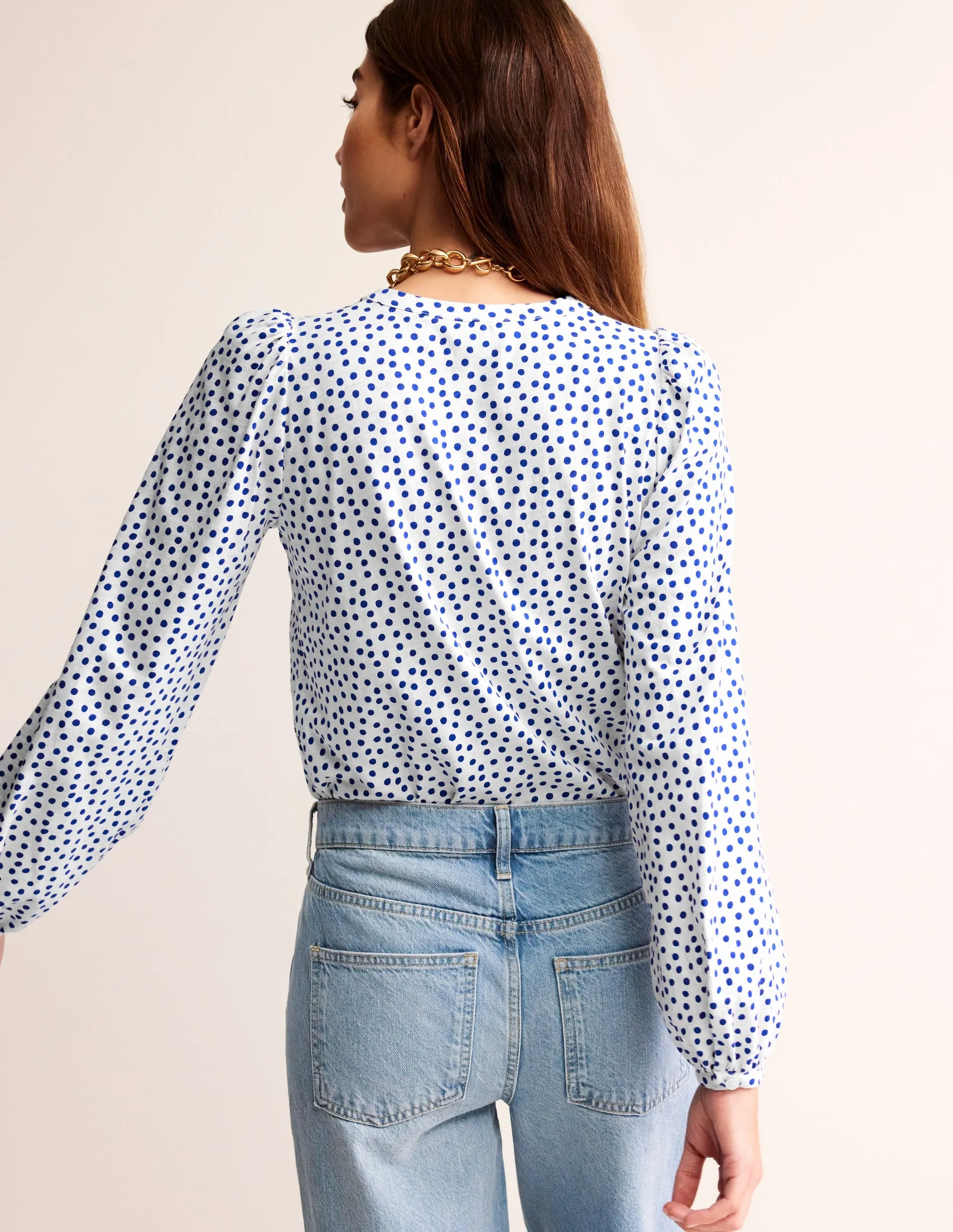 Marina Jersey Shirt-Ivory, Abstract Dot