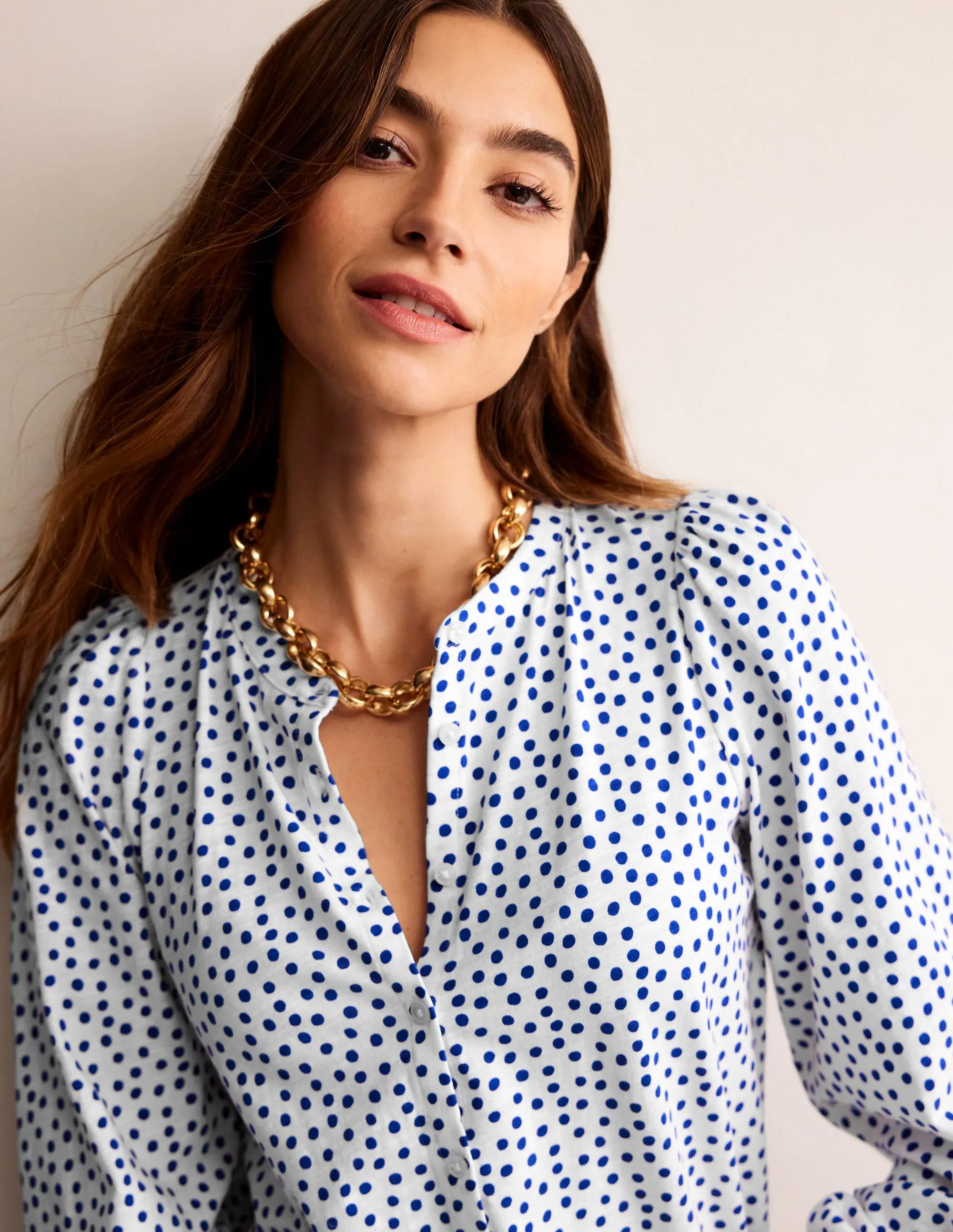 Marina Jersey Shirt-Ivory, Abstract Dot