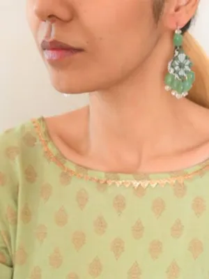 Mirror Jhumka With Jade Beads