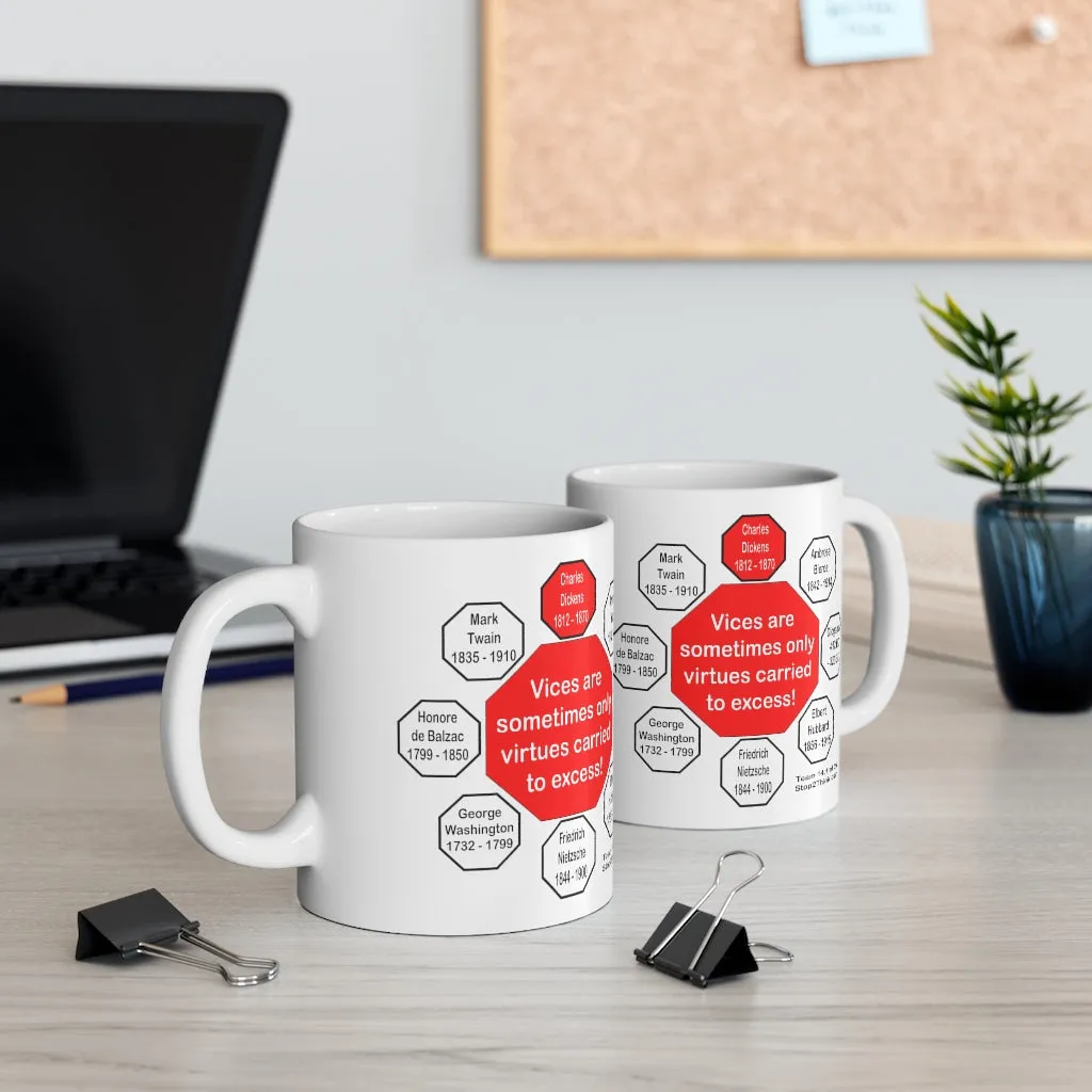 MW-14.1- Vices are sometimes only virtues carried to excess!  -  Charles Dickens 1812  1870 - Drink Wisely in MugWisdom - Ceramic  11oz cup