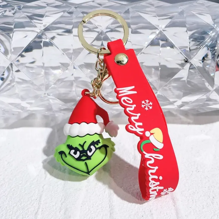 NOVELTY GIFT THE GRINCH MERRY CHRISTMAS RUBBER KEYCHAIN KEYRING WITH WRISTLET