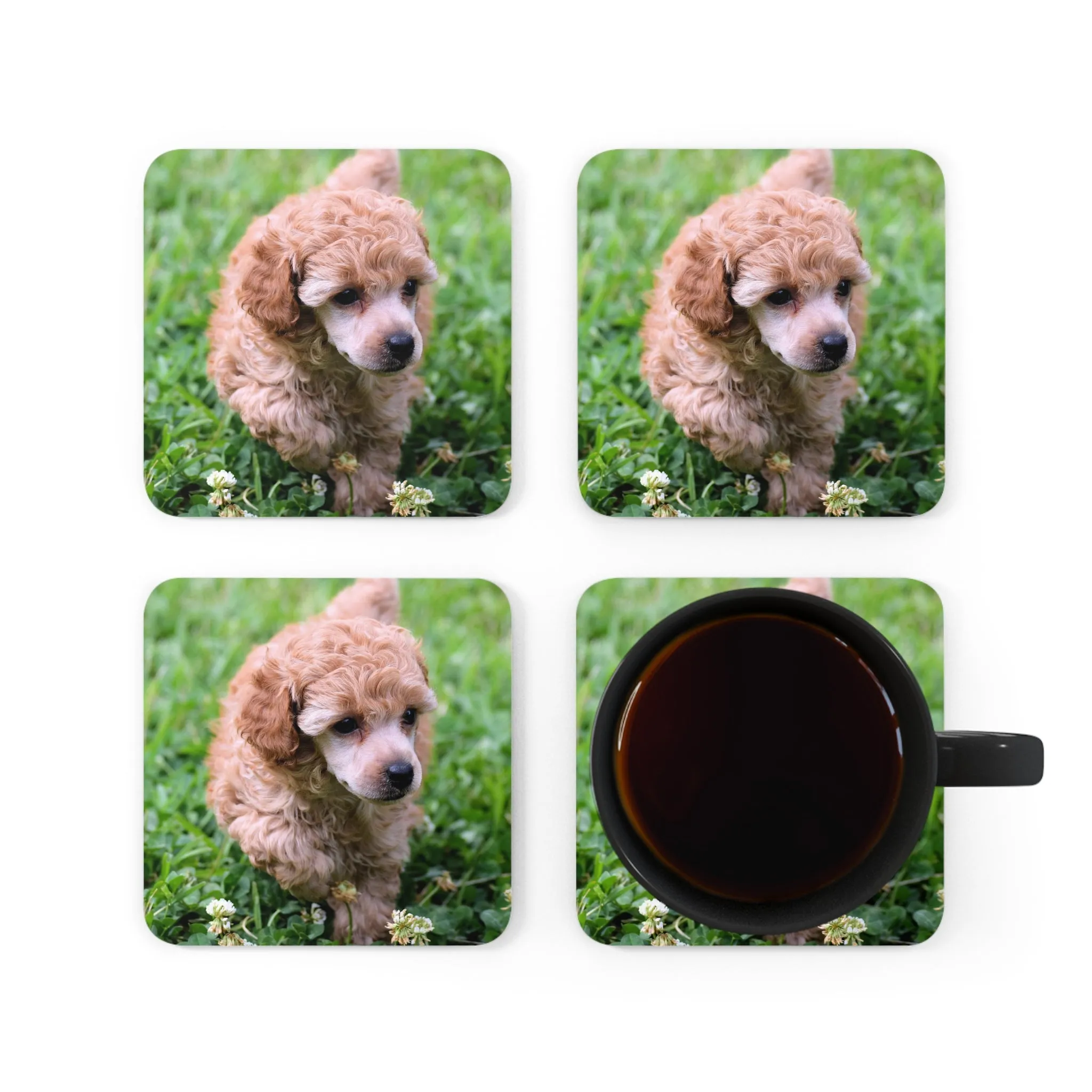 Poodle Coasters - Set of 4 Hardboard Coasters - Radiant Red Poodles - April