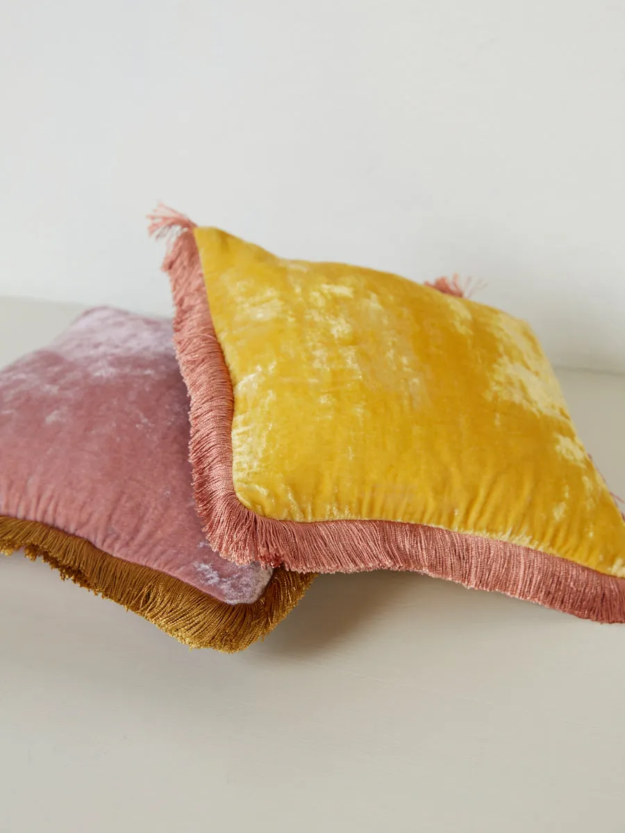 Square Cushion 27x27 - Corn Yellow with Peach Fringe