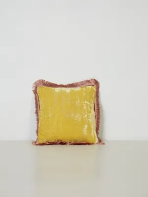 Square Cushion 27x27 - Corn Yellow with Peach Fringe