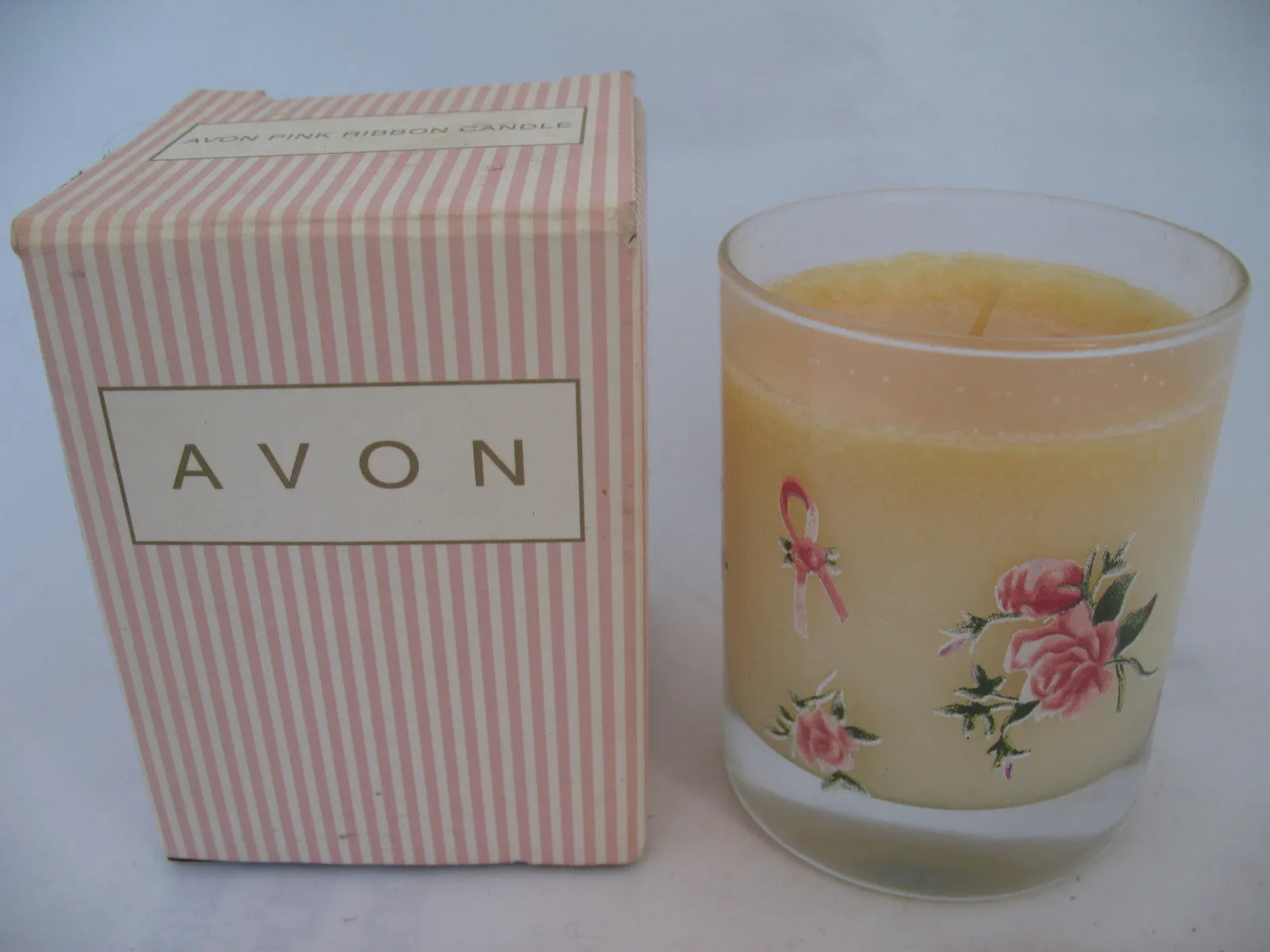 USA MADE NEW NIB AVON PINK RIBBON Scented CANDLE CANDLES Breast Cancer Floral Rose GLASS HOLDER HOLDERS